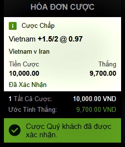 Kèo trận Việt Nam vs Iran tại nhà cái 188bet