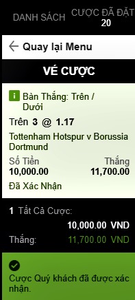 Tài xỉu Tottenham vs Dortmund tại 188bet